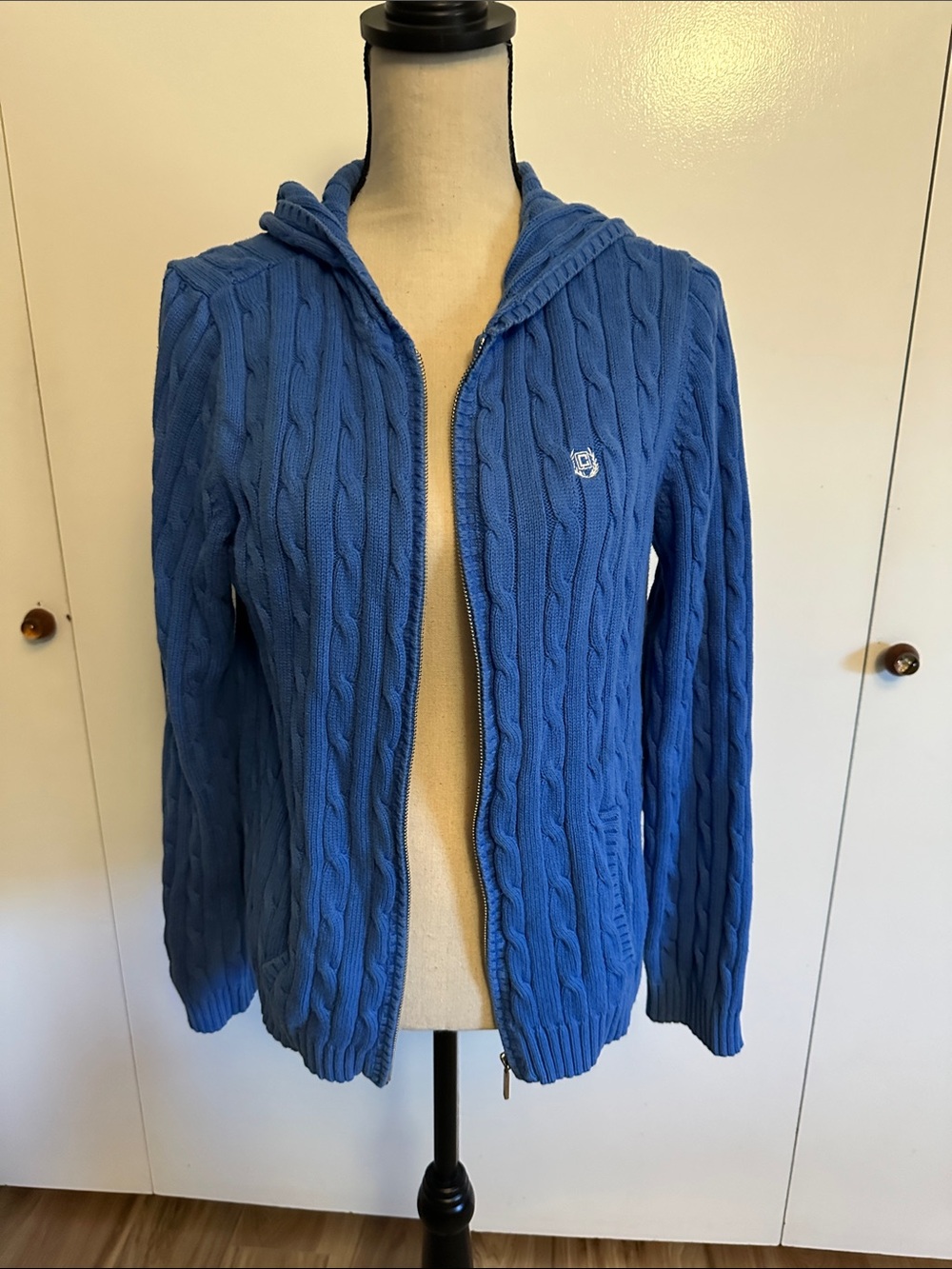 Blue Cable-Knit Zip Hoodie Sweater - Unbranded